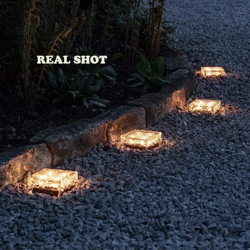 (1 PCS) Solar Powered Ice Cube Lamp Glass Brick Landscape Square Glass Outdoor Road Courtyard Garden Decoration