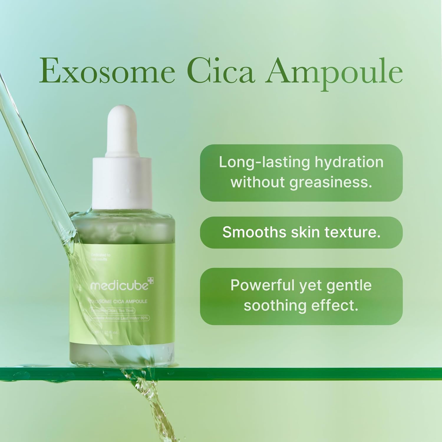 medicube Exosome Cica Tea Tree Ampoule for Sensitive Skin with Centella Asiatica Helps Reduce Redness Breakouts Moisturizing Soothing Serum Korean Skincare 30ml