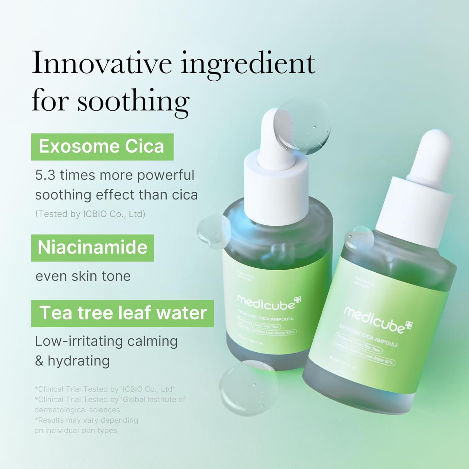 medicube Exosome Cica Tea Tree Ampoule for Sensitive Skin with Centella Asiatica Helps Reduce Redness Breakouts Moisturizing Soothing Serum Korean Skincare 30ml