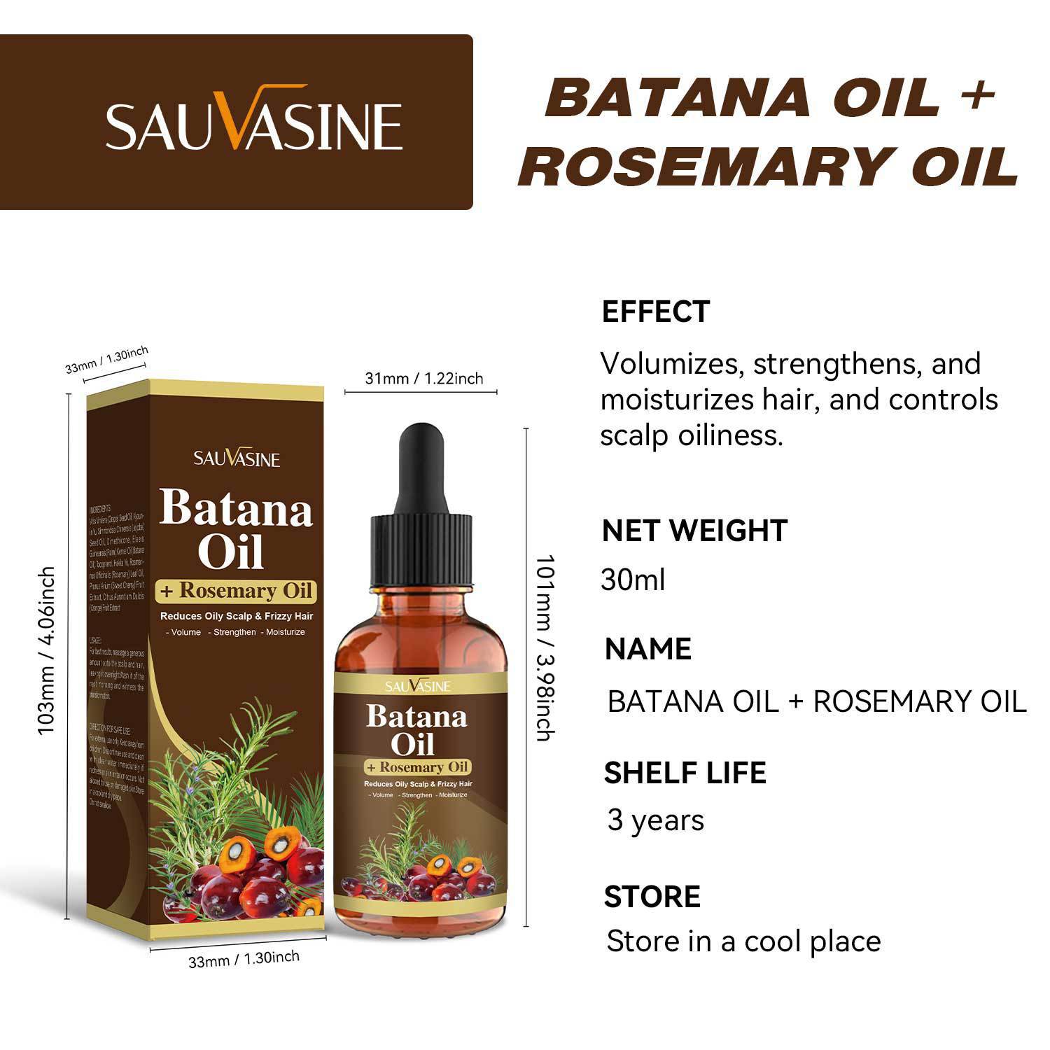 Batana Oil Rosemary Essential Oil Blend For Hair Growth And Thicker Fuller Appearance Nourishing Strengthening And Scalp Balancing 30ml