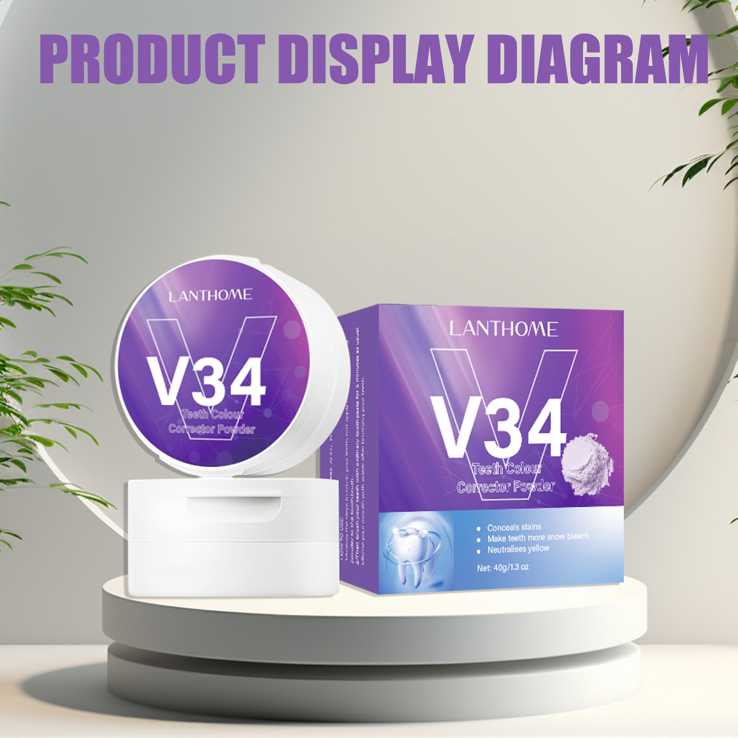 V34 Tooth Powder Stain Remover Breath Freshening Oral Care Daily Use Whitening Treatment 40g