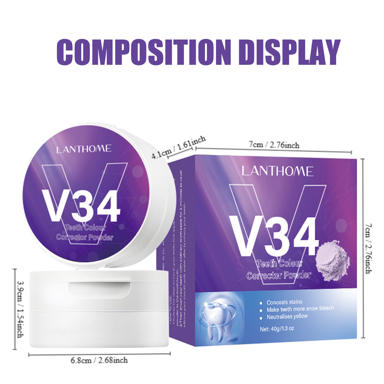 V34 Tooth Powder Stain Remover Breath Freshening Oral Care Daily Use Whitening Treatment 40g