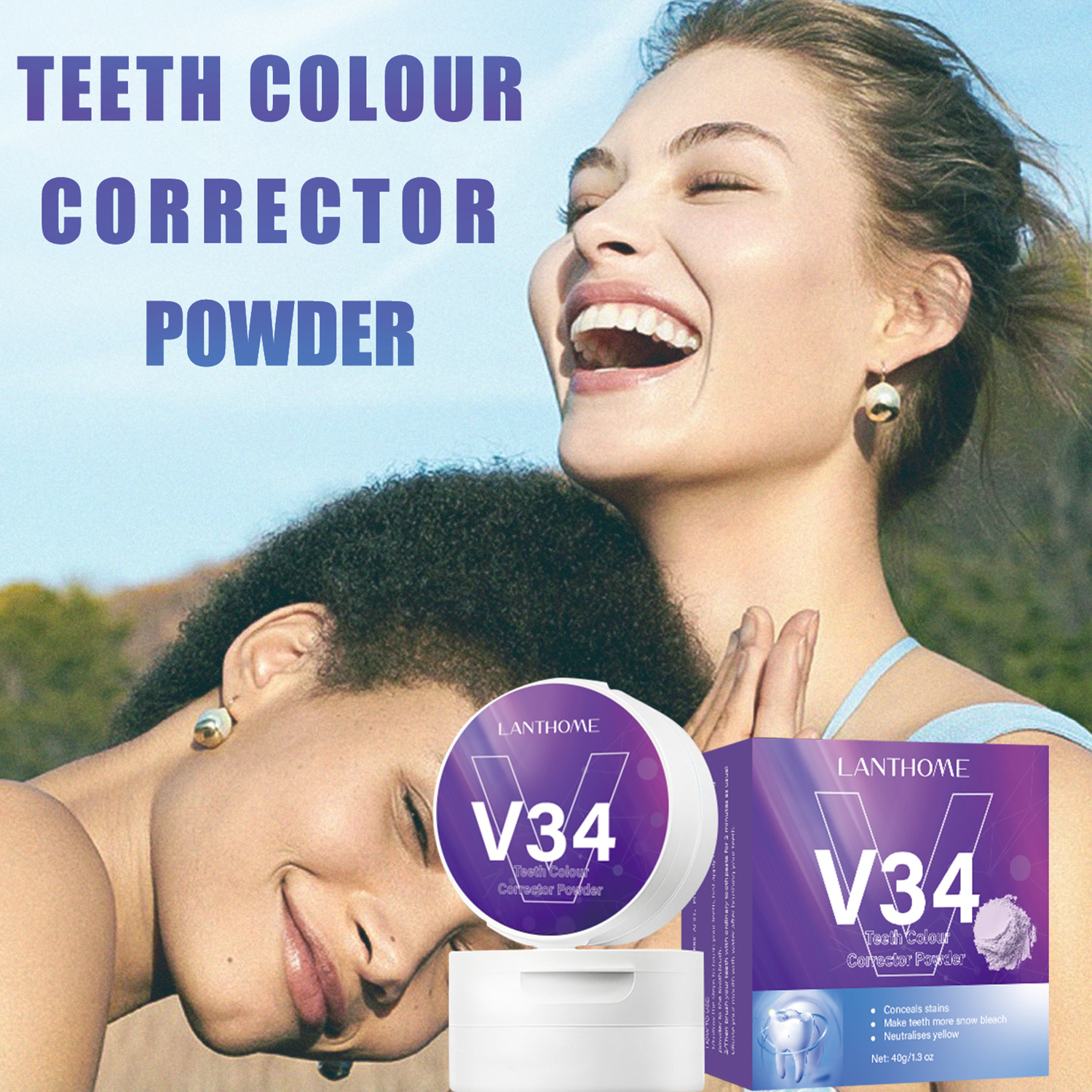 V34 Tooth Powder Stain Remover Breath Freshening Oral Care Daily Use Whitening Treatment 40g