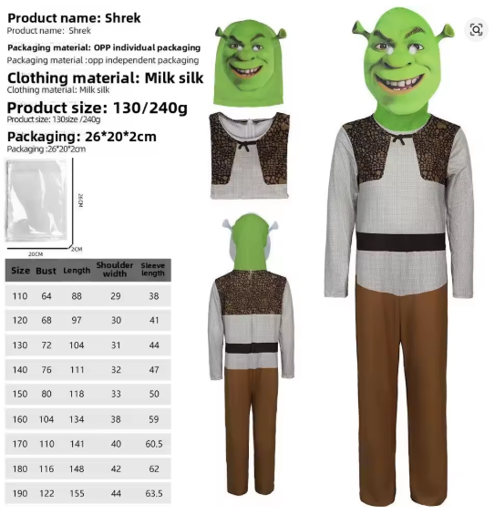 (180) Shrek 5 Princess Fiona Cos Costume Adult Couple Halloween Performance Green Long Dress