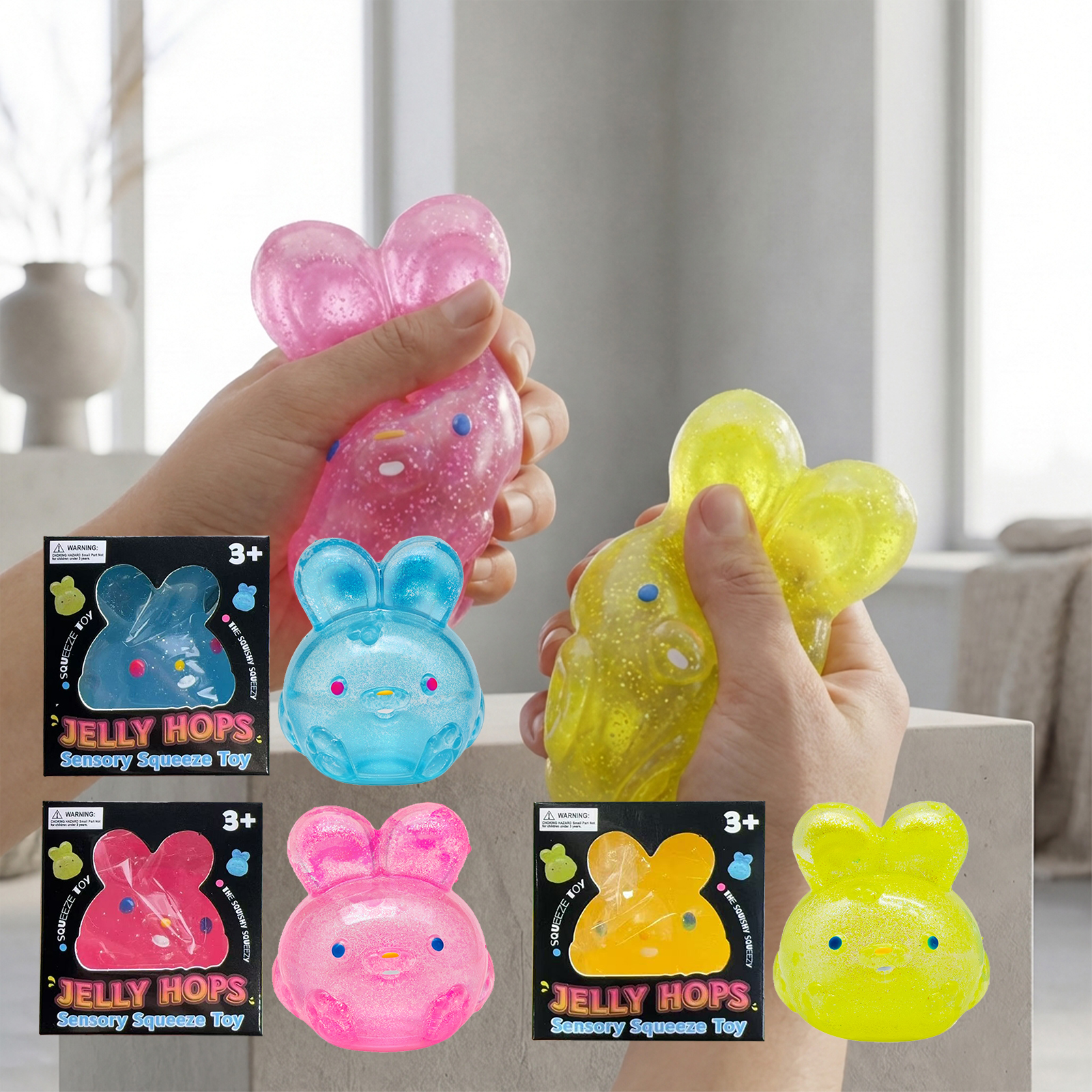 (Pink) Jelly Squeeze Toy Blue Style Childlike Cute Simulated Rabbit Tpr Material Stress Relief Hand Play Item