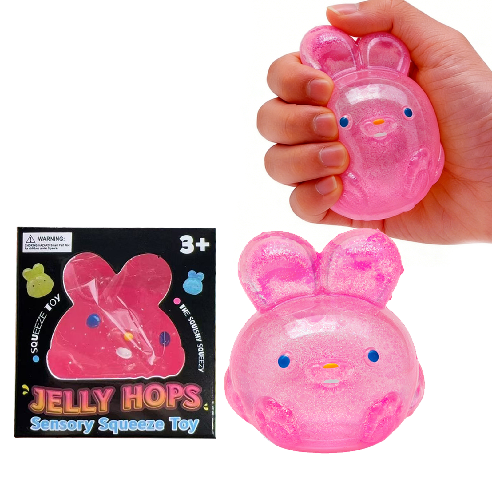 (Pink) Jelly Squeeze Toy Blue Style Childlike Cute Simulated Rabbit Tpr Material Stress Relief Hand Play Item