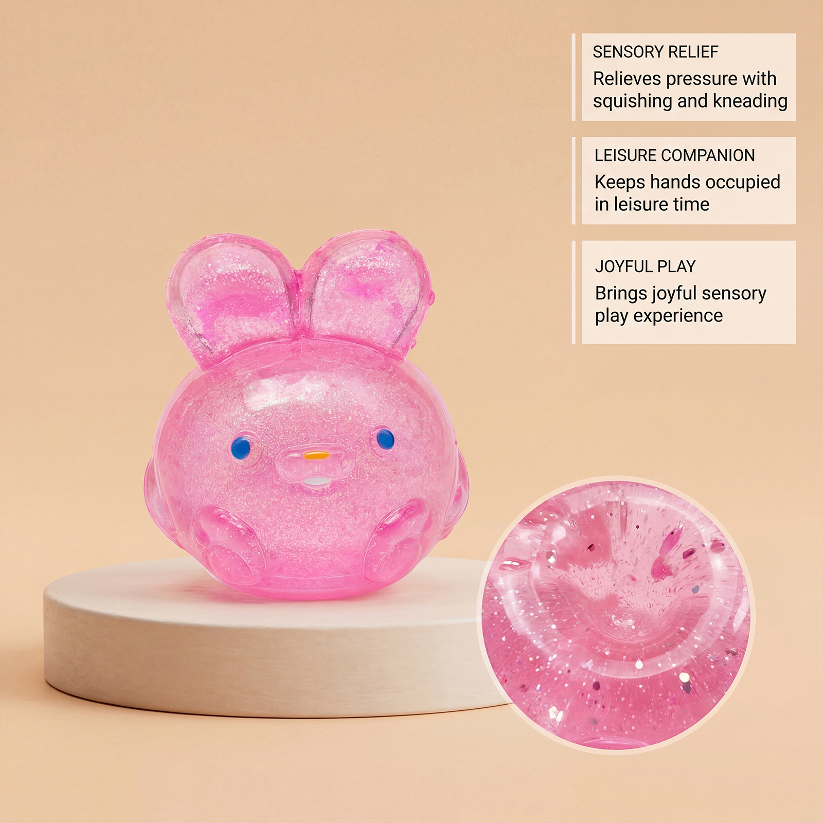 (Pink) Jelly Squeeze Toy Blue Style Childlike Cute Simulated Rabbit Tpr Material Stress Relief Hand Play Item