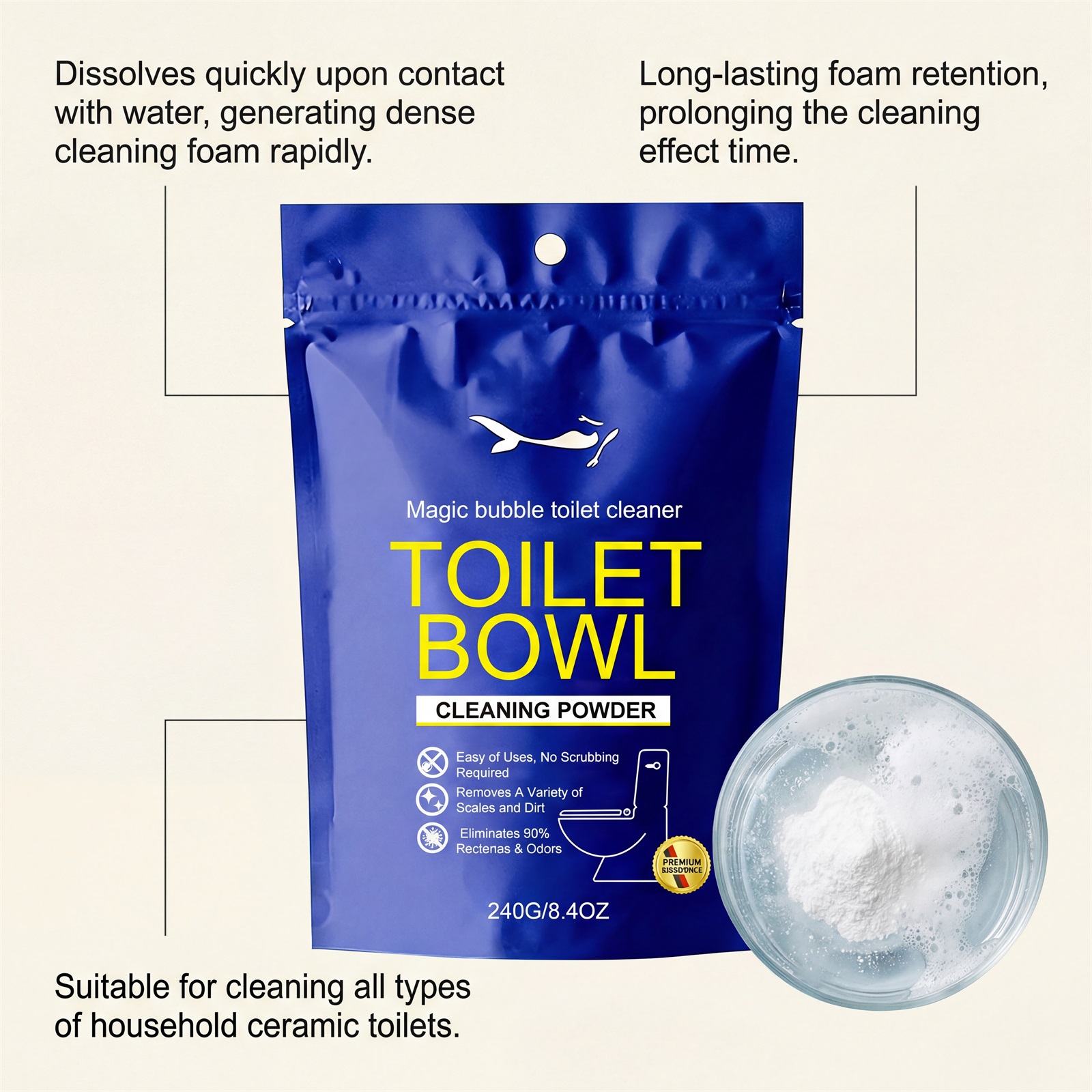 Toilet Cleansing Bubble Powder Clean Bathroom Toilet Remove Yellow Stains Reduce Odors Long Lasting Fragrance