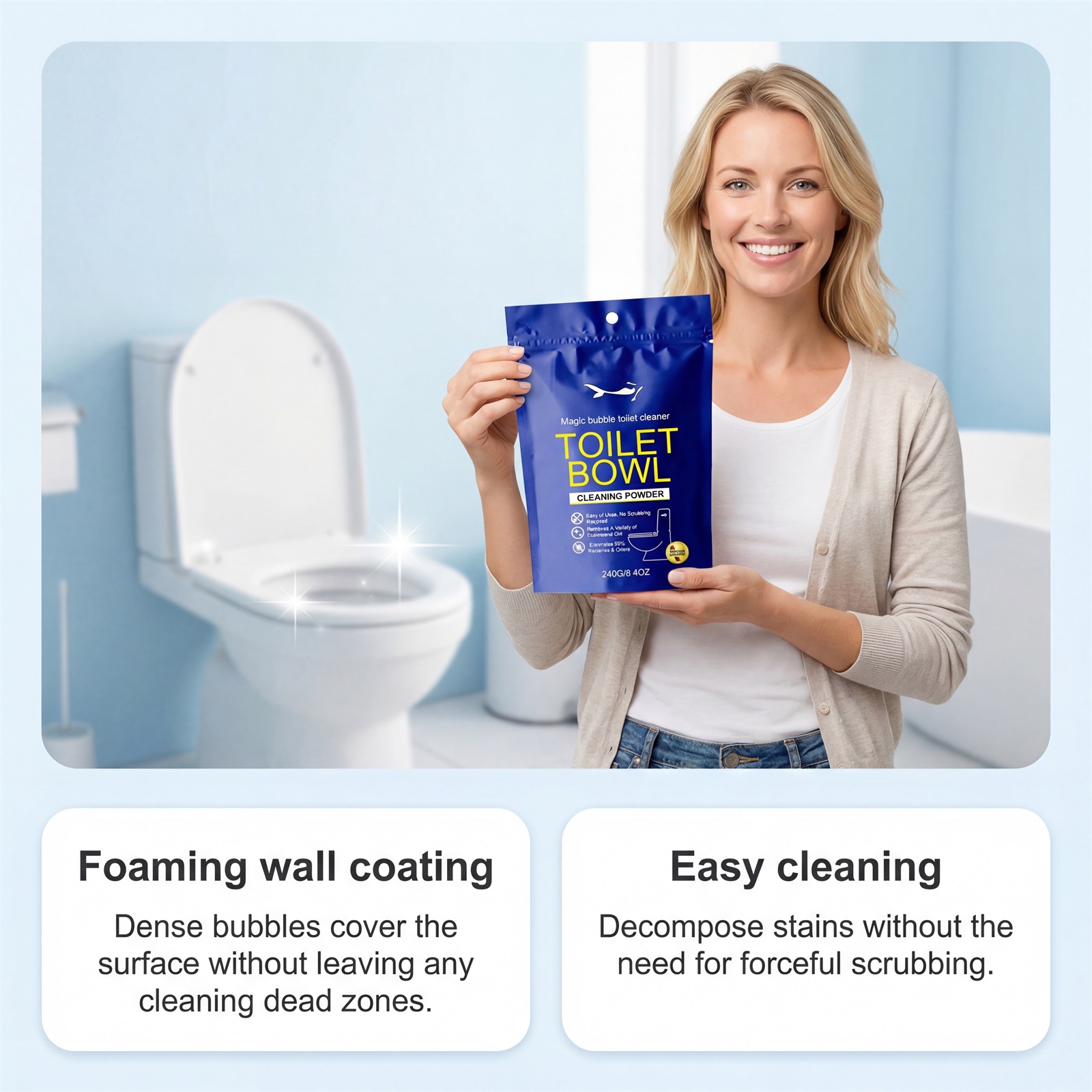 Toilet Cleansing Bubble Powder Clean Bathroom Toilet Remove Yellow Stains Reduce Odors Long Lasting Fragrance