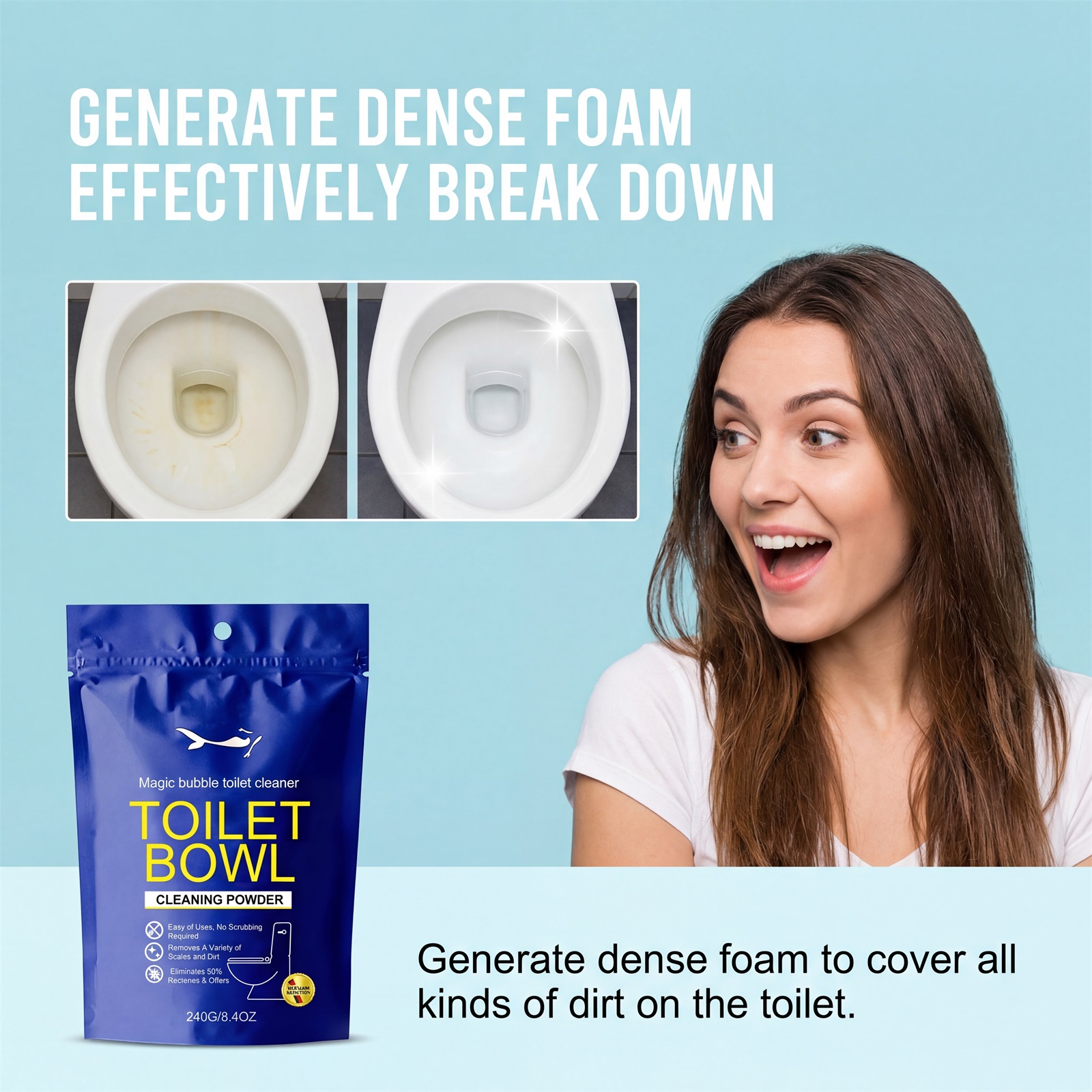 Toilet Cleansing Bubble Powder Clean Bathroom Toilet Remove Yellow Stains Reduce Odors Long Lasting Fragrance