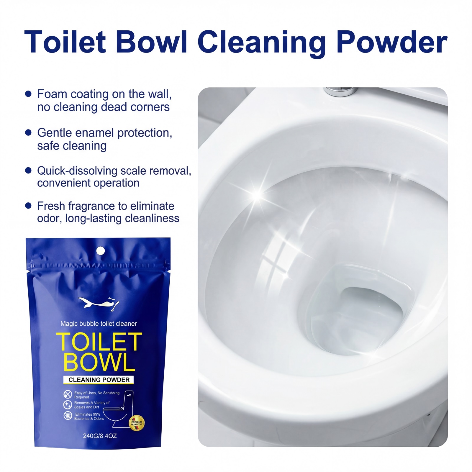 Toilet Cleansing Bubble Powder Clean Bathroom Toilet Remove Yellow Stains Reduce Odors Long Lasting Fragrance