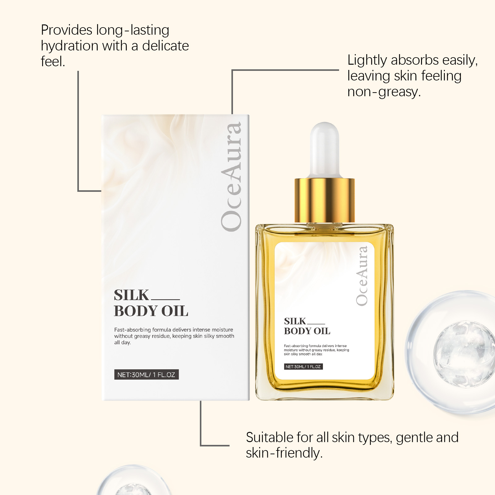 Silk Soft Body Essential Oil Fresh Moist Non Sticky Gentle Skin Easy Absorb