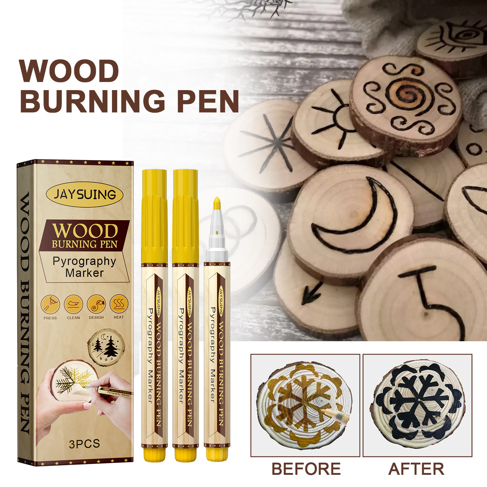 Heat Sensitive Wood Burning Marker Pen For DIY Craft Woodworking Branding Iron Art Design 1 PCS