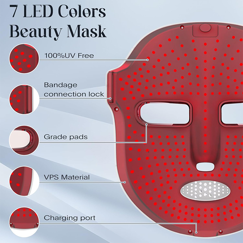 Wireless 7 Colors Face LED Mask Light Therapy Photon Facal Beauty Mask Skin Rejuvenation Anti Acne Repair Skin Tightening Anti Aging Skin Care