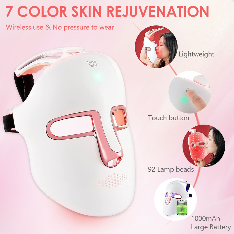 Wireless 7 Colors Face LED Mask Light Therapy Photon Facal Beauty Mask Skin Rejuvenation Anti Acne Repair Skin Tightening Anti Aging Skin Care