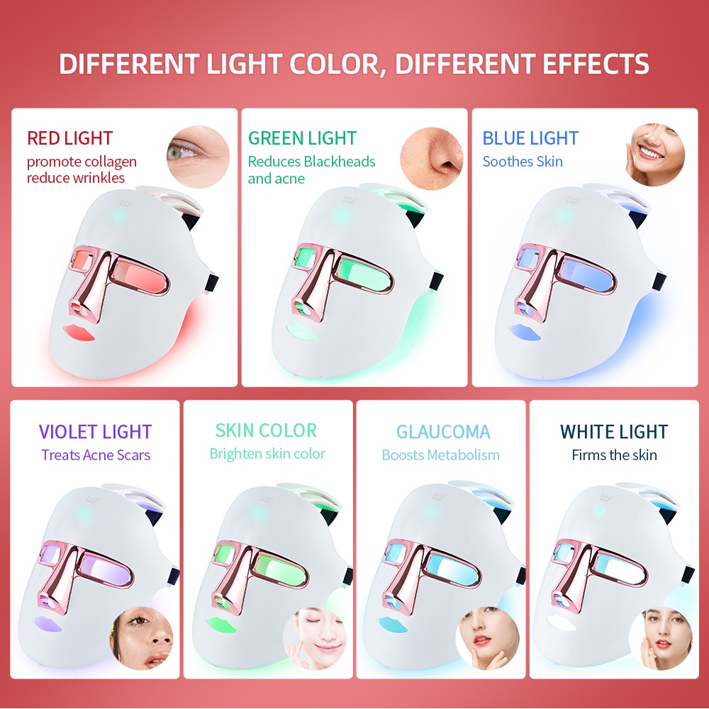 Wireless 7 Colors Face LED Mask Light Therapy Photon Facal Beauty Mask Skin Rejuvenation Anti Acne Repair Skin Tightening Anti Aging Skin Care