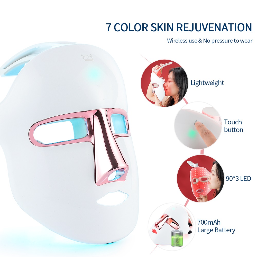 Wireless 7 Colors Face LED Mask Light Therapy Photon Facal Beauty Mask Skin Rejuvenation Anti Acne Repair Skin Tightening Anti Aging Skin Care