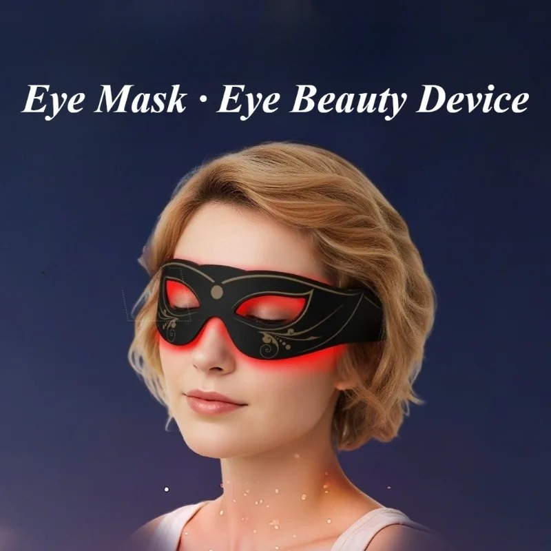 (Black) Beauty Eye Device Red Light Eye Mask Electric Radiation Eye Massager Portable Photorejuvenation Eye-Caring Household Beauty Spa Tools