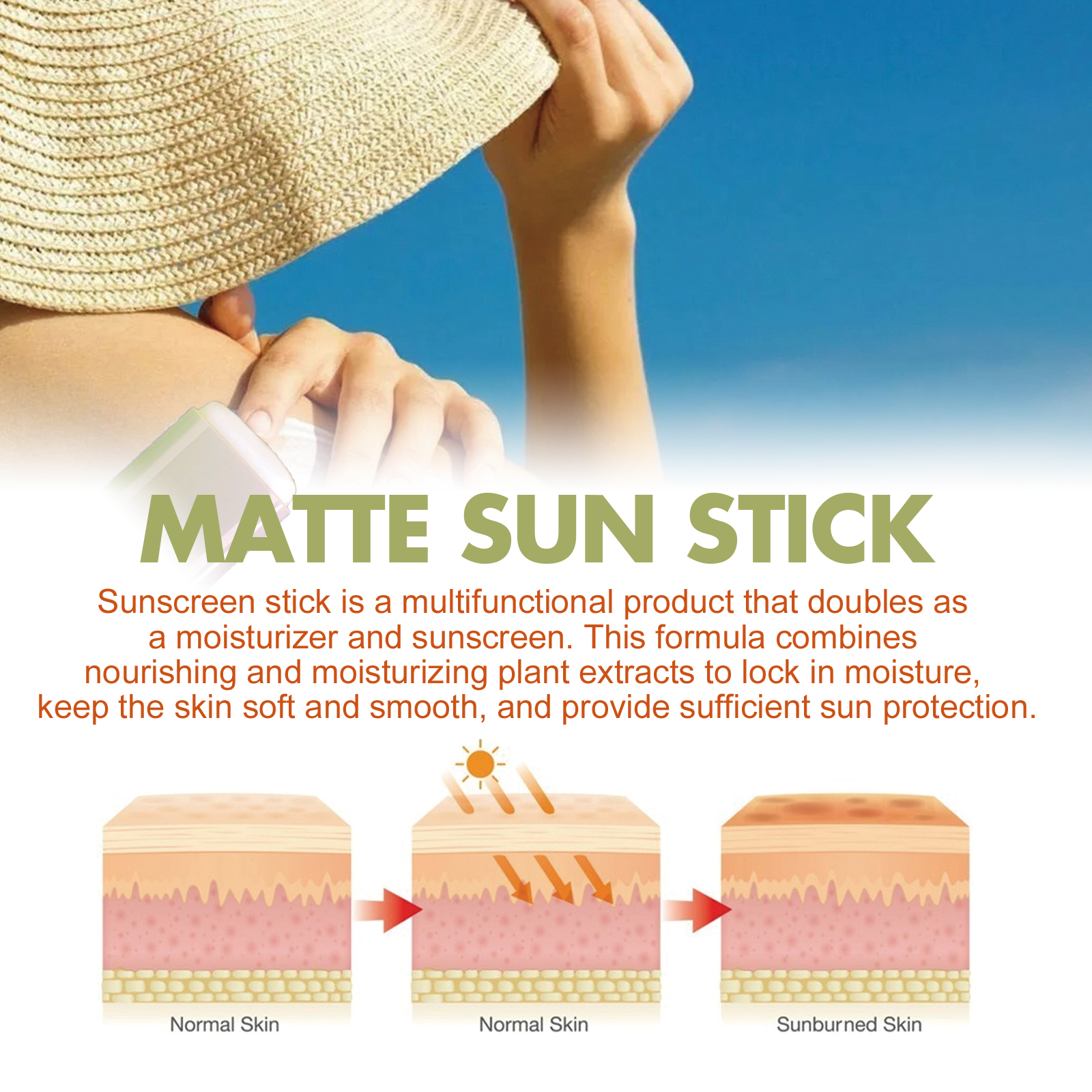 Matte Protection Stick Sunscreen UV Defense Moisturizing For Face Daily Outdoor Use 18g