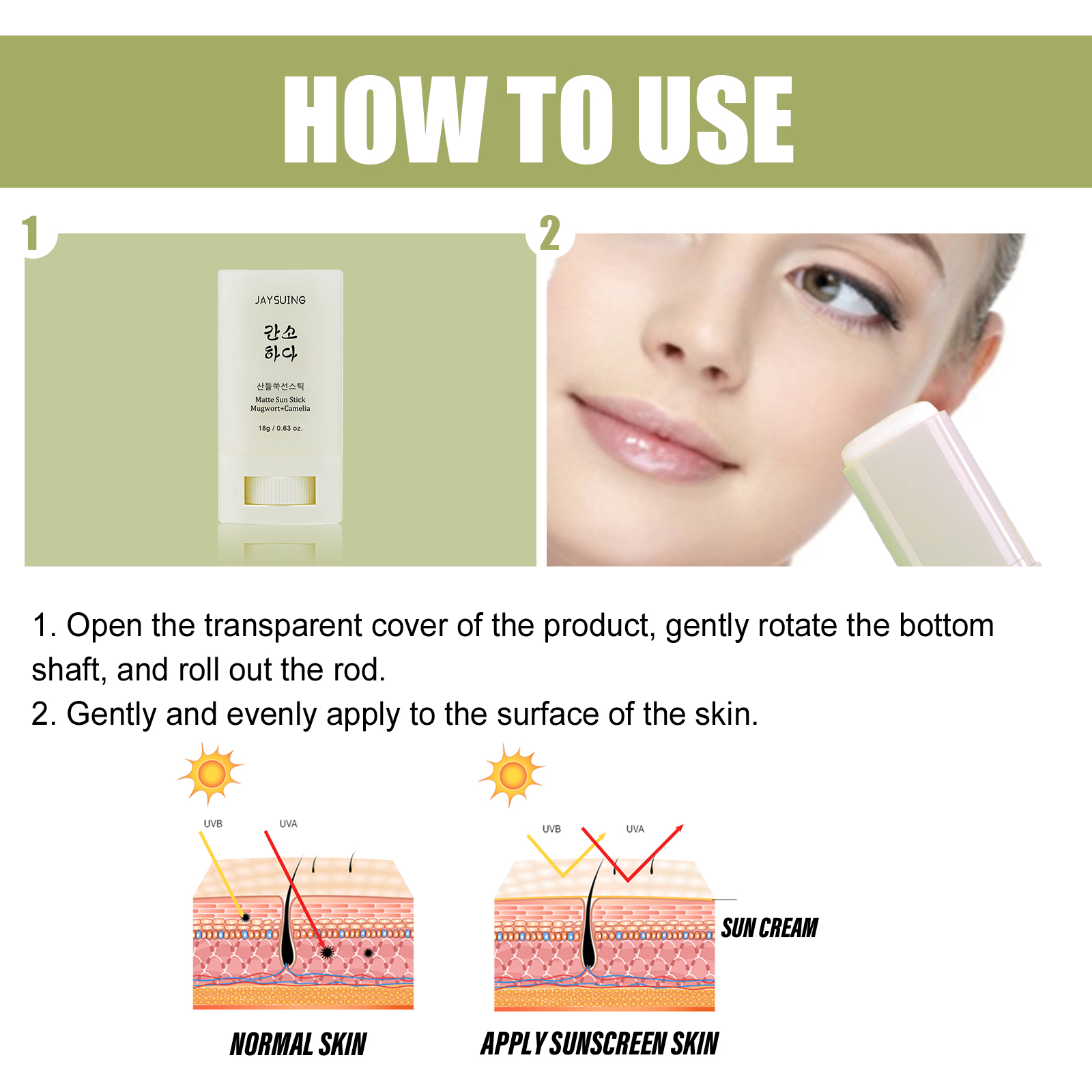 Matte Protection Stick Sunscreen UV Defense Moisturizing For Face Daily Outdoor Use 18g