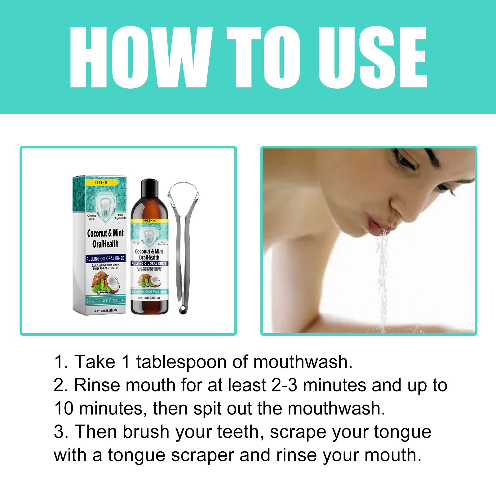 Coconut Oil Mouthwash Oral Rinse For Teeth Stain Removal Fresh Breath Gum Care Daily Hygiene