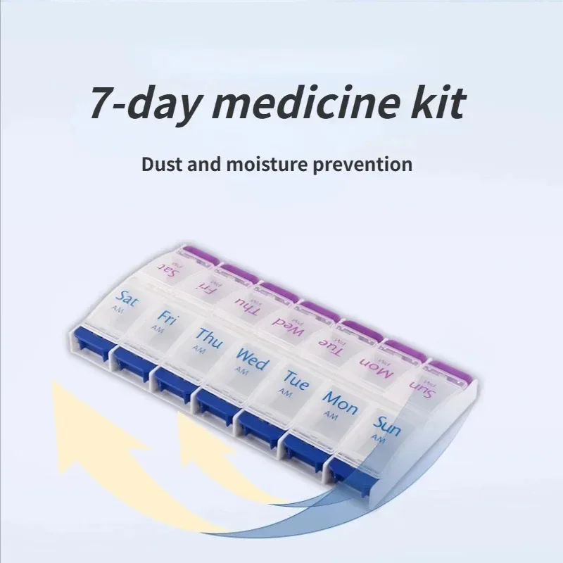 Travel Portable Pill Organizer Case Pill Box Push Button 7 Day Container Pill Case Medicine Planner 2 Times a Day AM PM Large Compartments Arthritis Friendly