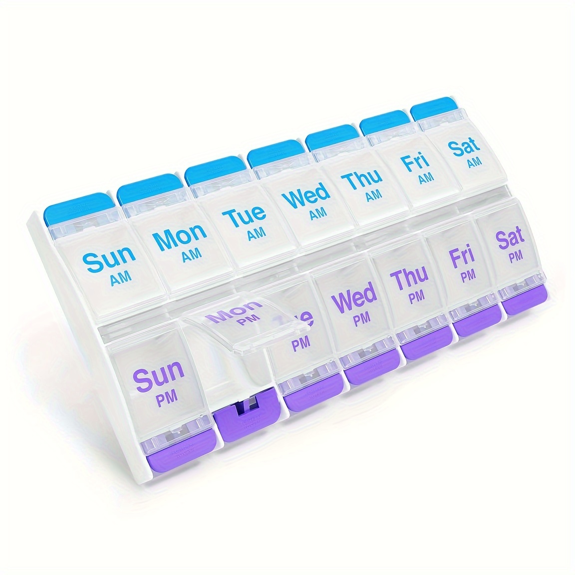 Travel Portable Pill Organizer Case Pill Box Push Button 7 Day Container Pill Case Medicine Planner 2 Times a Day AM PM Large Compartments Arthritis Friendly