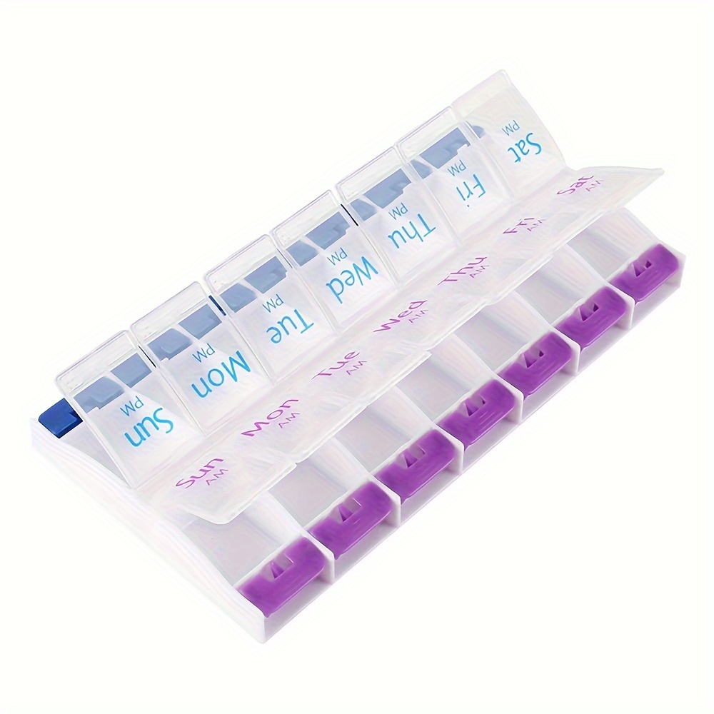 Travel Portable Pill Organizer Case Pill Box Push Button 7 Day Container Pill Case Medicine Planner 2 Times a Day AM PM Large Compartments Arthritis Friendly