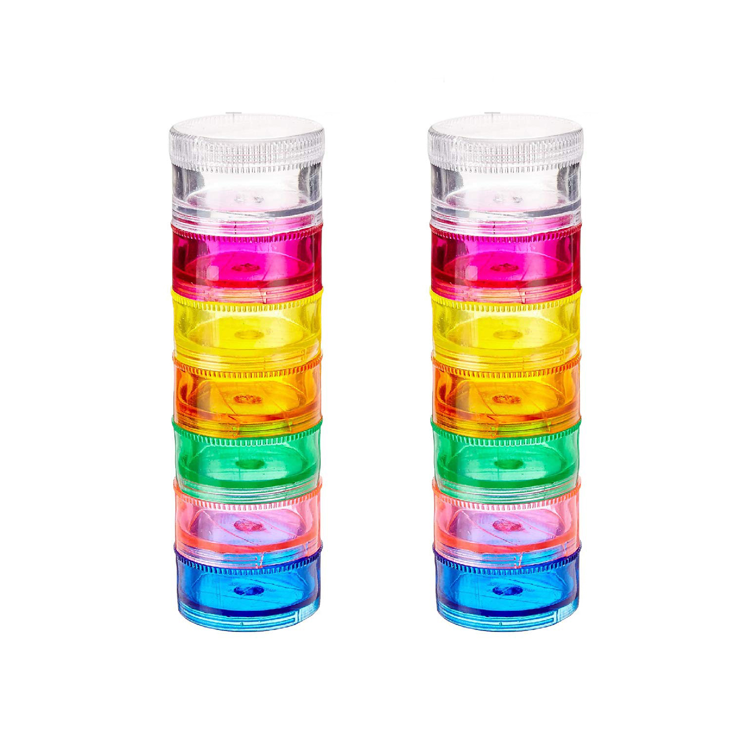 (2x Pill Organizer Cases) Mini Pill Organizer Case Rainbow 7 Day Stackable Tower Box Medicine Planner Small Case Weekly Portable Travel Container for Medications Vitamins and Supplement