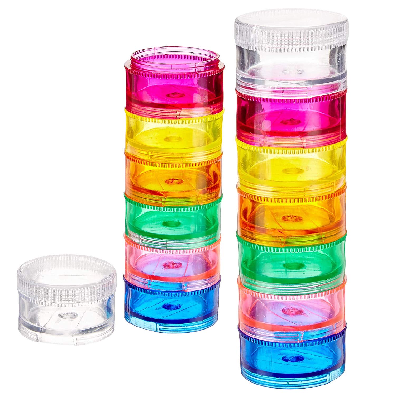 (2x Pill Organizer Cases) Mini Pill Organizer Case Rainbow 7 Day Stackable Tower Box Medicine Planner Small Case Weekly Portable Travel Container for Medications Vitamins and Supplement