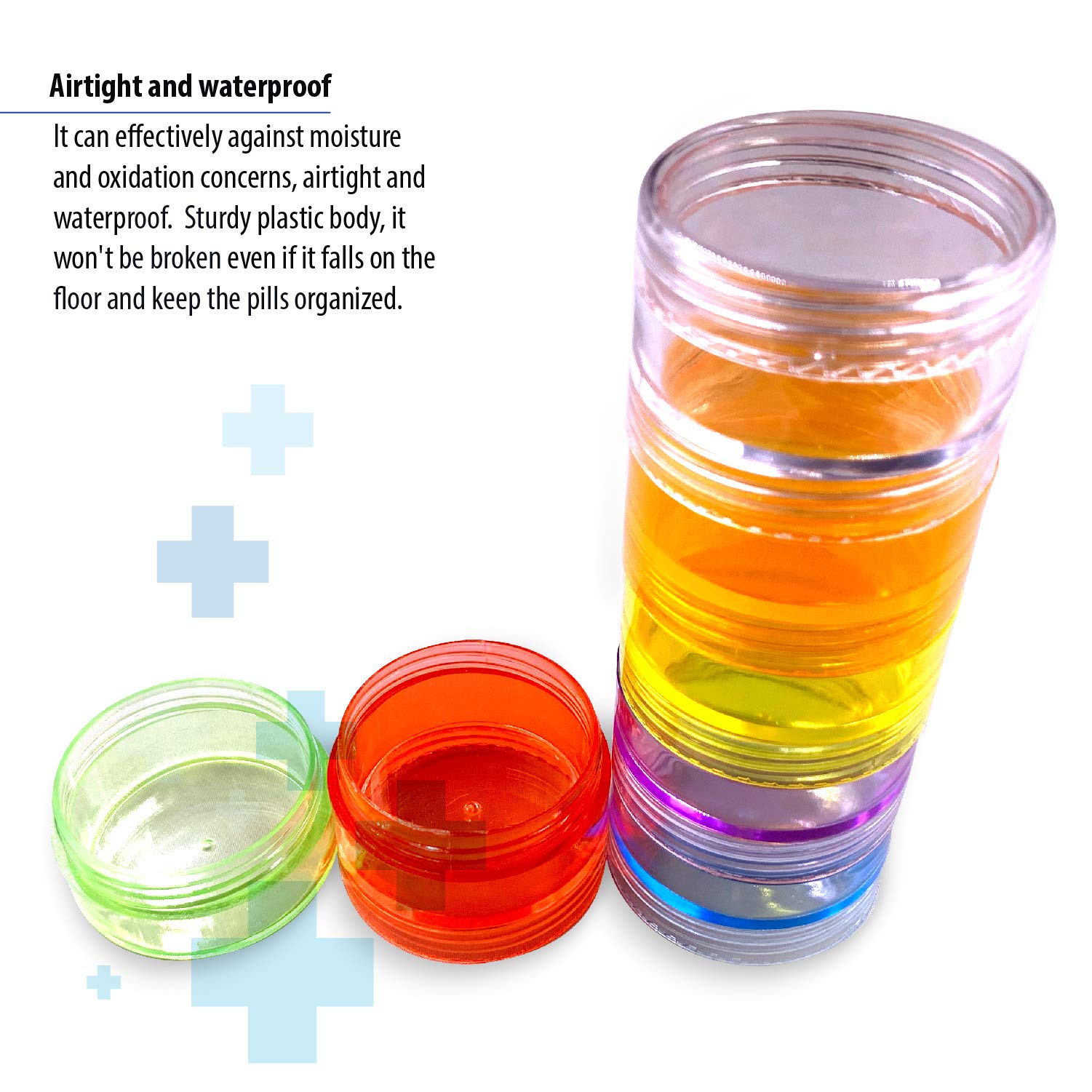 (2x Pill Organizer Cases) Mini Pill Organizer Case Rainbow 7 Day Stackable Tower Box Medicine Planner Small Case Weekly Portable Travel Container for Medications Vitamins and Supplement