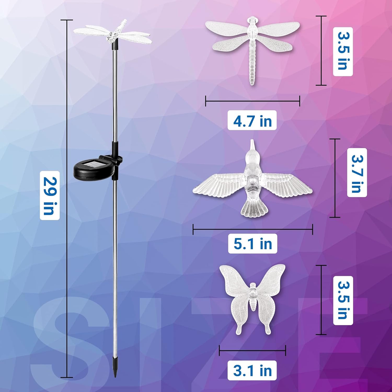(3 pcs) Solar Garden Lights Solar Butterfly Lights Outdoor Decorations Multi-Color Changing LED Solar Light Stakes Solar Yard Lights for Garden Patio Lawn Bird Light