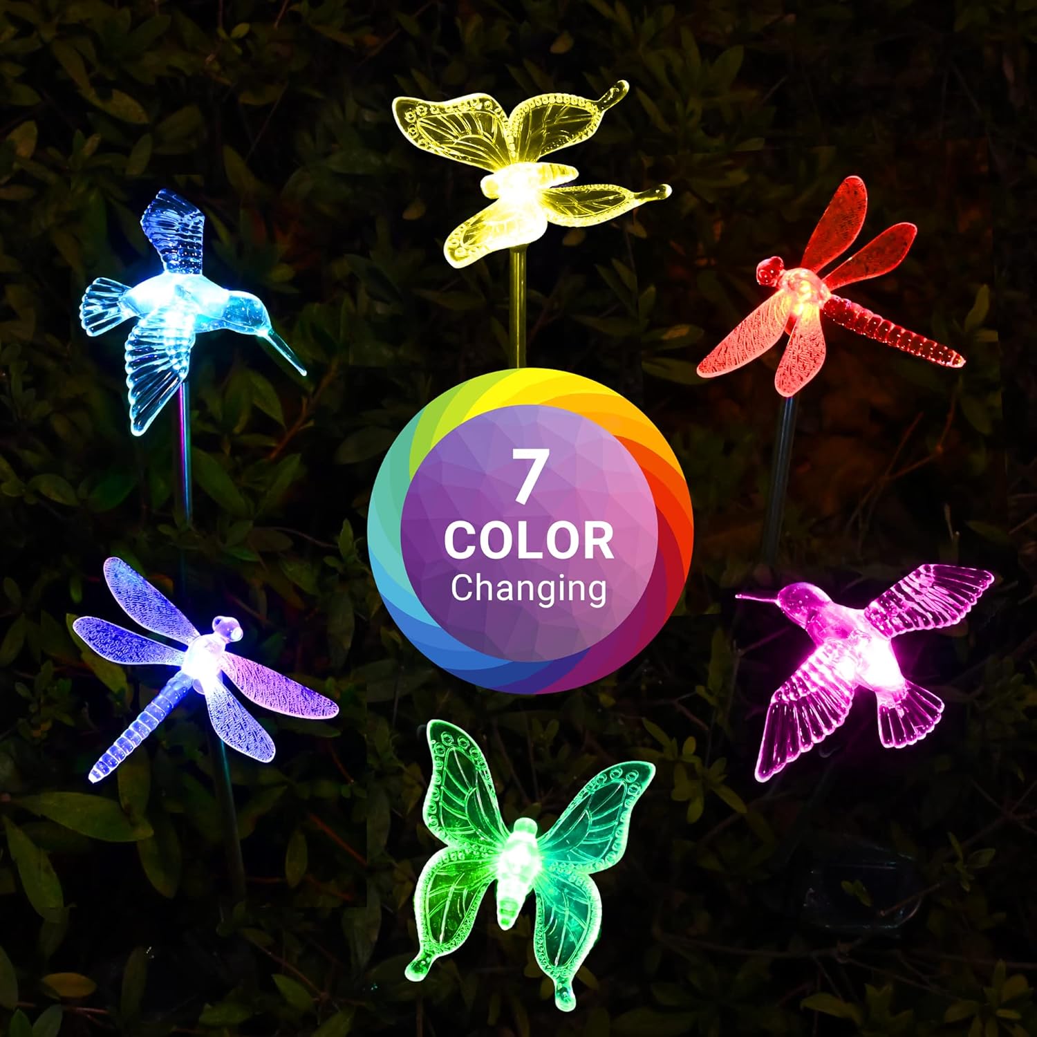(3 pcs) Solar Garden Lights Solar Butterfly Lights Outdoor Decorations Multi-Color Changing LED Solar Light Stakes Solar Yard Lights for Garden Patio Lawn Bird Light