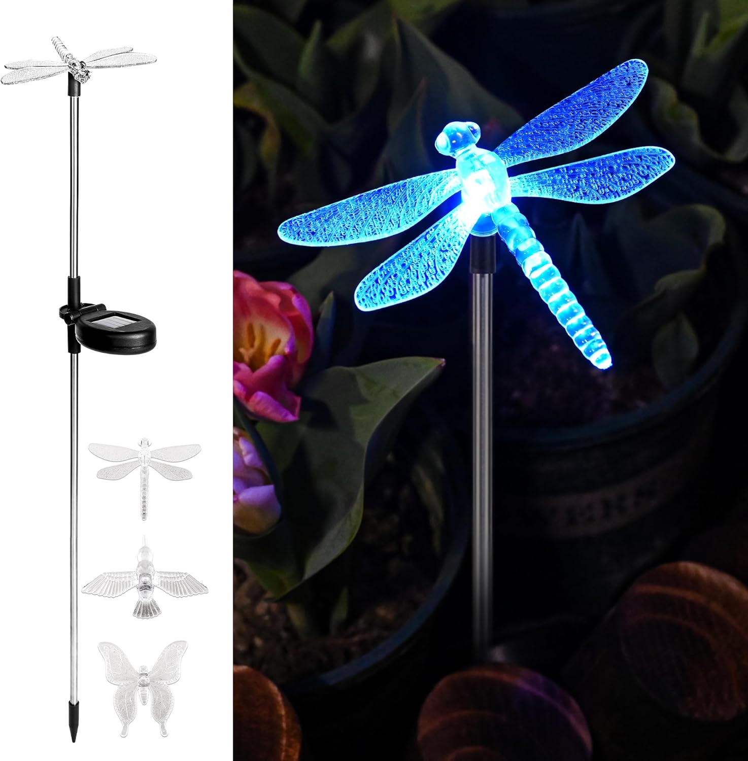 (3 pcs) Solar Garden Lights Solar Butterfly Lights Outdoor Decorations Multi-Color Changing LED Solar Light Stakes Solar Yard Lights for Garden Patio Lawn Bird Light