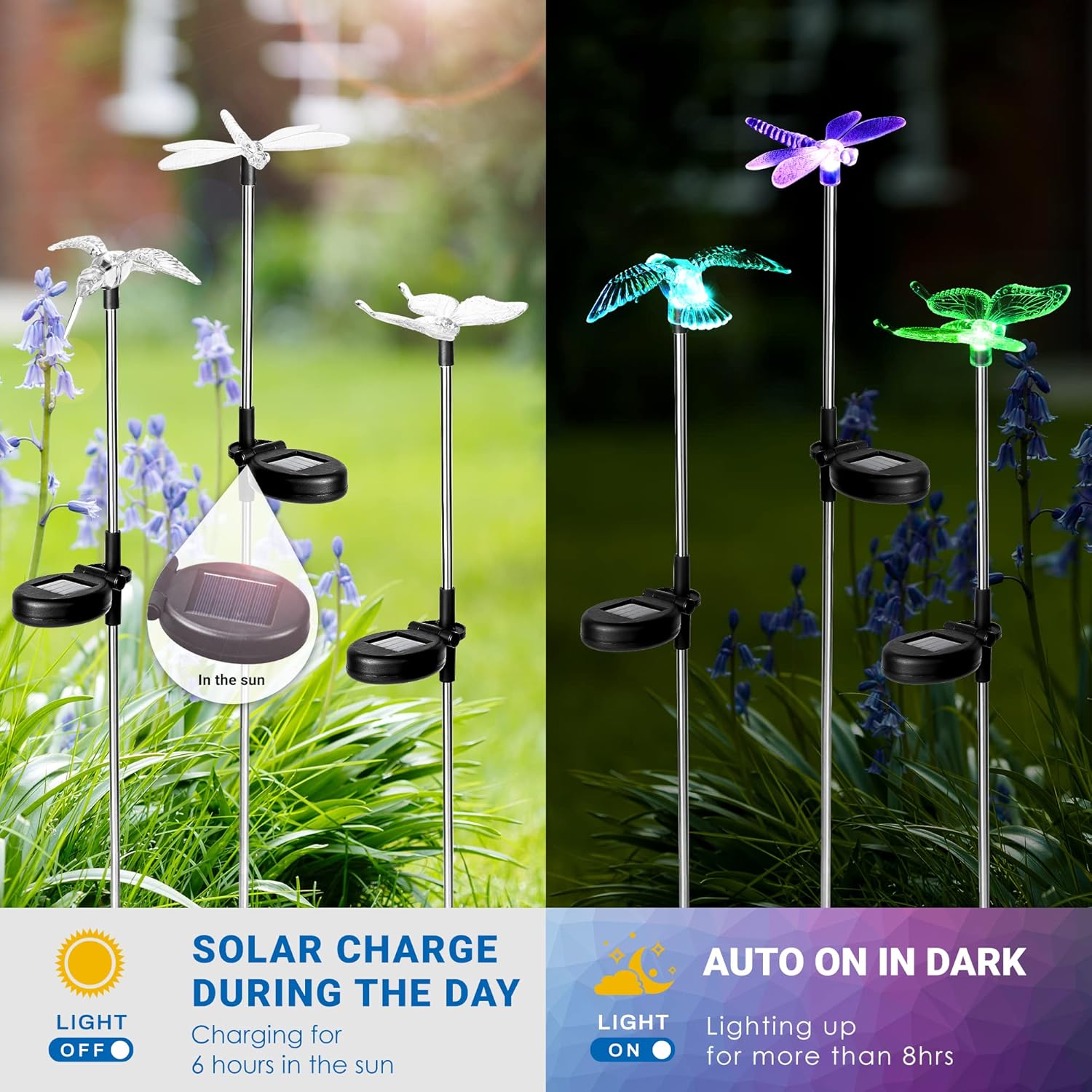 (3 pcs) Solar Garden Lights Solar Butterfly Lights Outdoor Decorations Multi-Color Changing LED Solar Light Stakes Solar Yard Lights for Garden Patio Lawn Bird Light