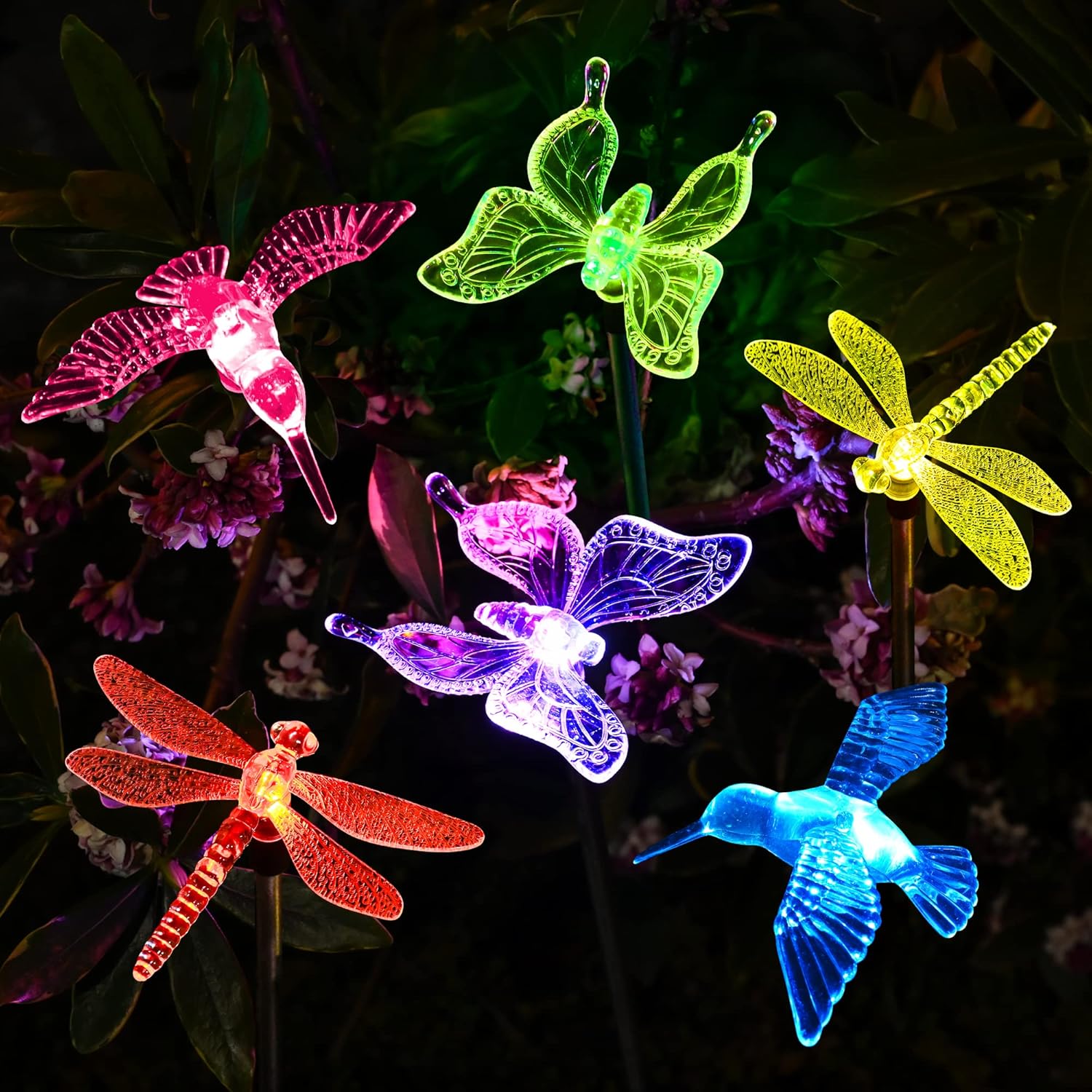 (3 pcs) Solar Garden Lights Solar Butterfly Lights Outdoor Decorations Multi-Color Changing LED Solar Light Stakes Solar Yard Lights for Garden Patio Lawn Bird Light