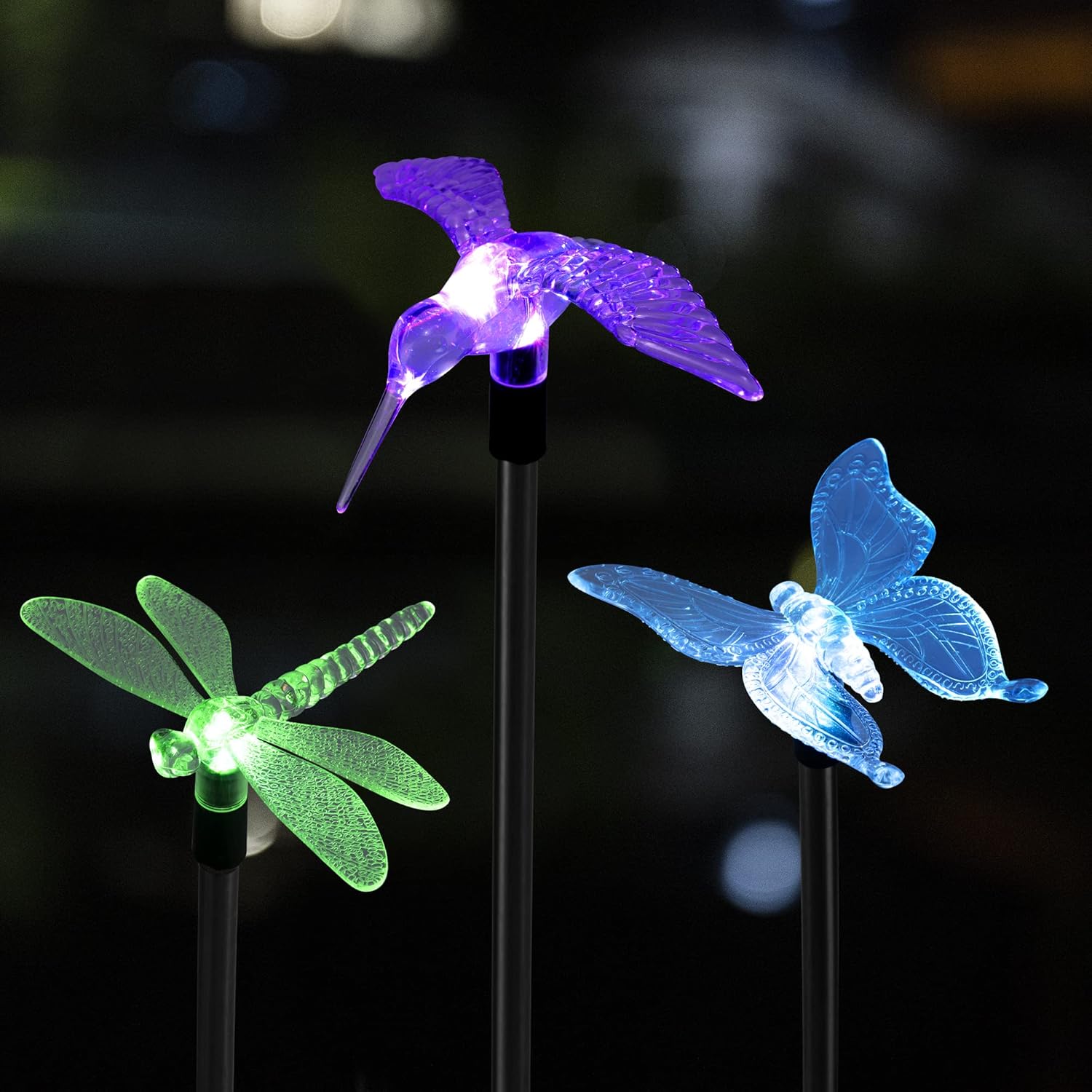 (3 pcs) Solar Garden Lights Solar Butterfly Lights Outdoor Decorations Multi-Color Changing LED Solar Light Stakes Solar Yard Lights for Garden Patio Lawn Bird Light