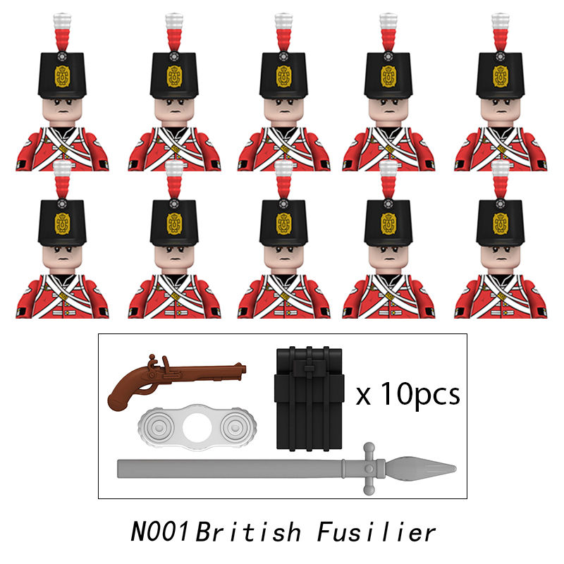 (Army A) Napoleonic Wars Military Soldiers Building Blocks WW2 Mini Figures French British Fusilier Rifles Weapons Toys For Kids