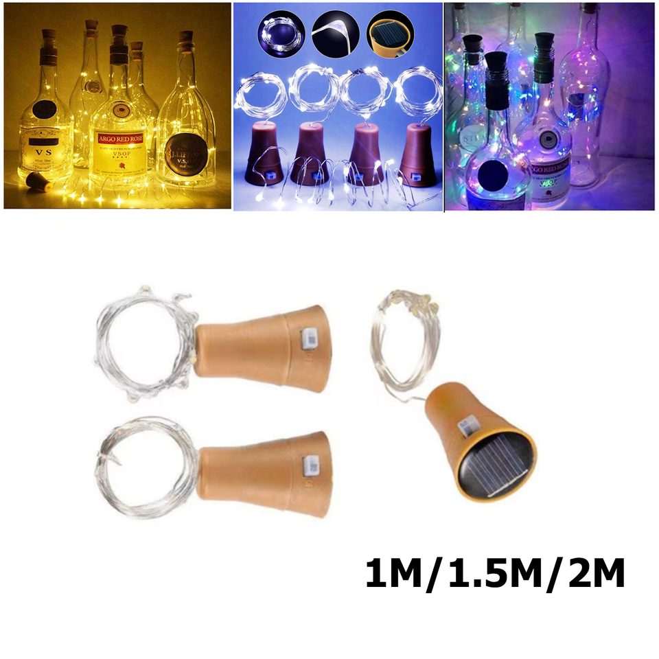 (Yellow) Solar Wine Bottle Led String Fairy Light Garland Wedding Holiday 1m 10leds Christmas Cork For christmas Copper Lights Decoration