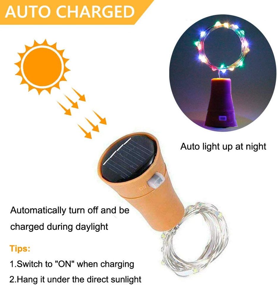 (Yellow) Solar Wine Bottle Led String Fairy Light Garland Wedding Holiday 1m 10leds Christmas Cork For christmas Copper Lights Decoration