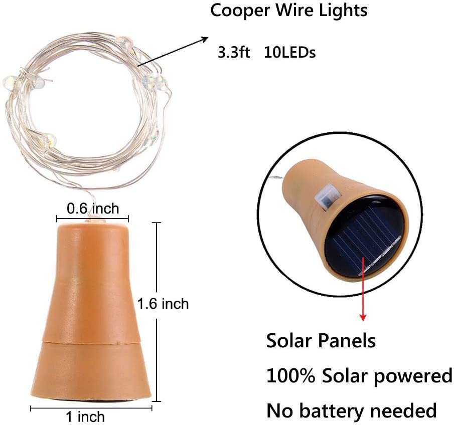 (Yellow) Solar Wine Bottle Led String Fairy Light Garland Wedding Holiday 1m 10leds Christmas Cork For christmas Copper Lights Decoration
