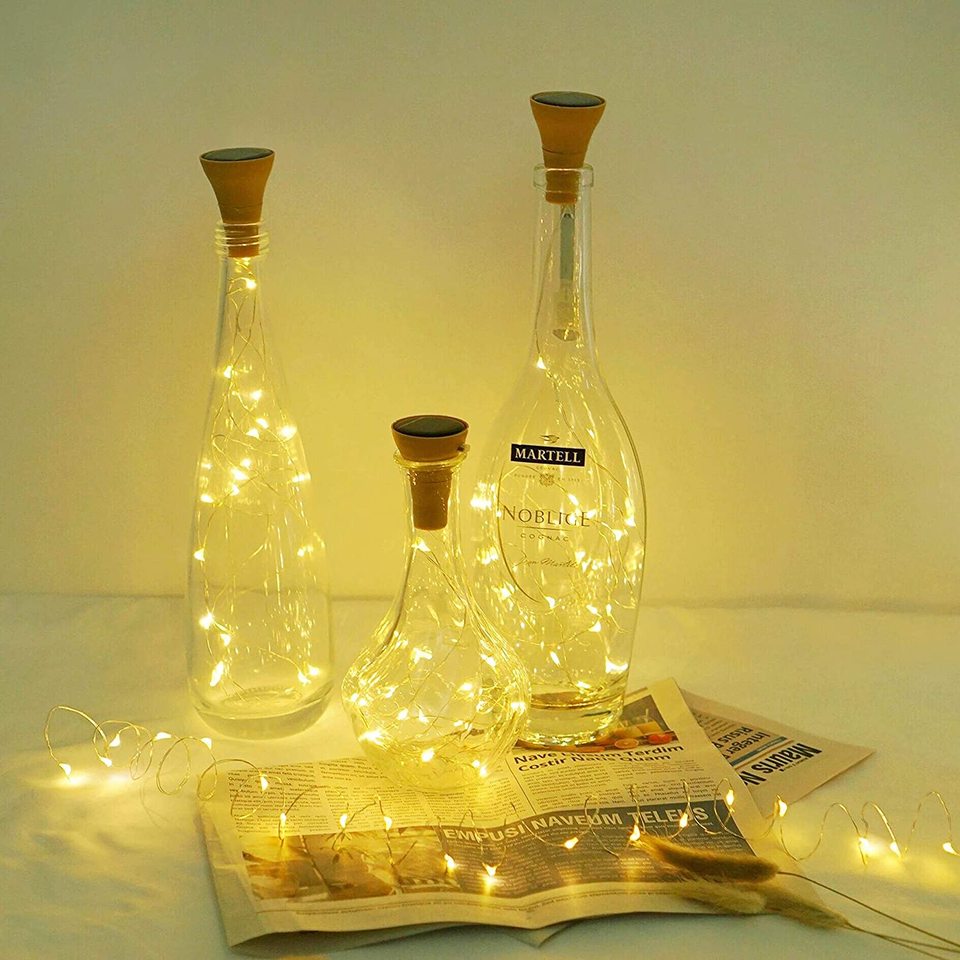 (Yellow) Solar Wine Bottle Led String Fairy Light Garland Wedding Holiday 1m 10leds Christmas Cork For christmas Copper Lights Decoration