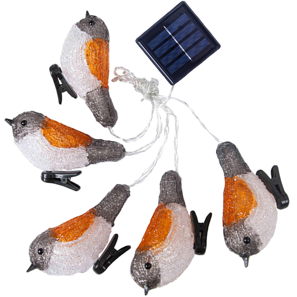 (Yellow) 1Set Solar Robin Shaped LED String Lights Decorative Lamp String for Garden Courtyard Party Warm Lighting