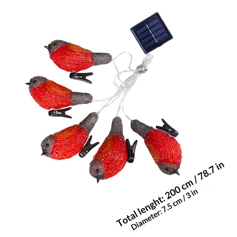 (Yellow) 1Set Solar Robin Shaped LED String Lights Decorative Lamp String for Garden Courtyard Party Warm Lighting