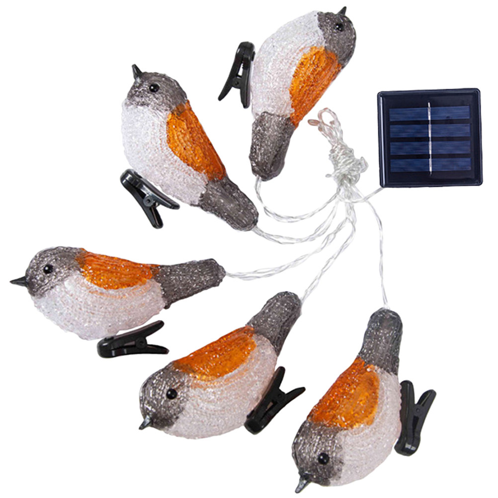 1Set Solar Robin Shaped LED String Lights Decorative Lamp String for Garden Courtyard Party Warm Lighting
