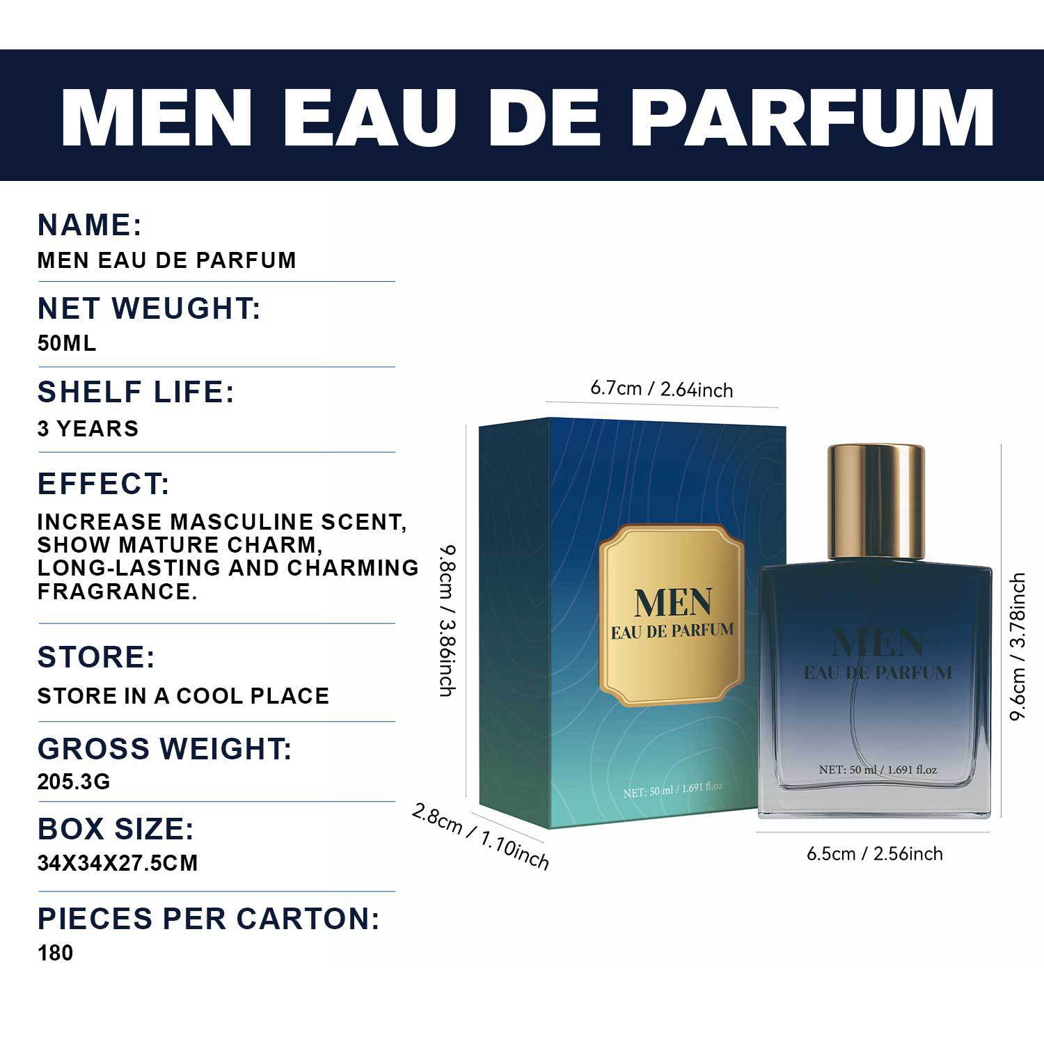 Men Eau De Toilette Spray Long Lasting Fresh Scent For Daily Wear And Evening Out 50ml