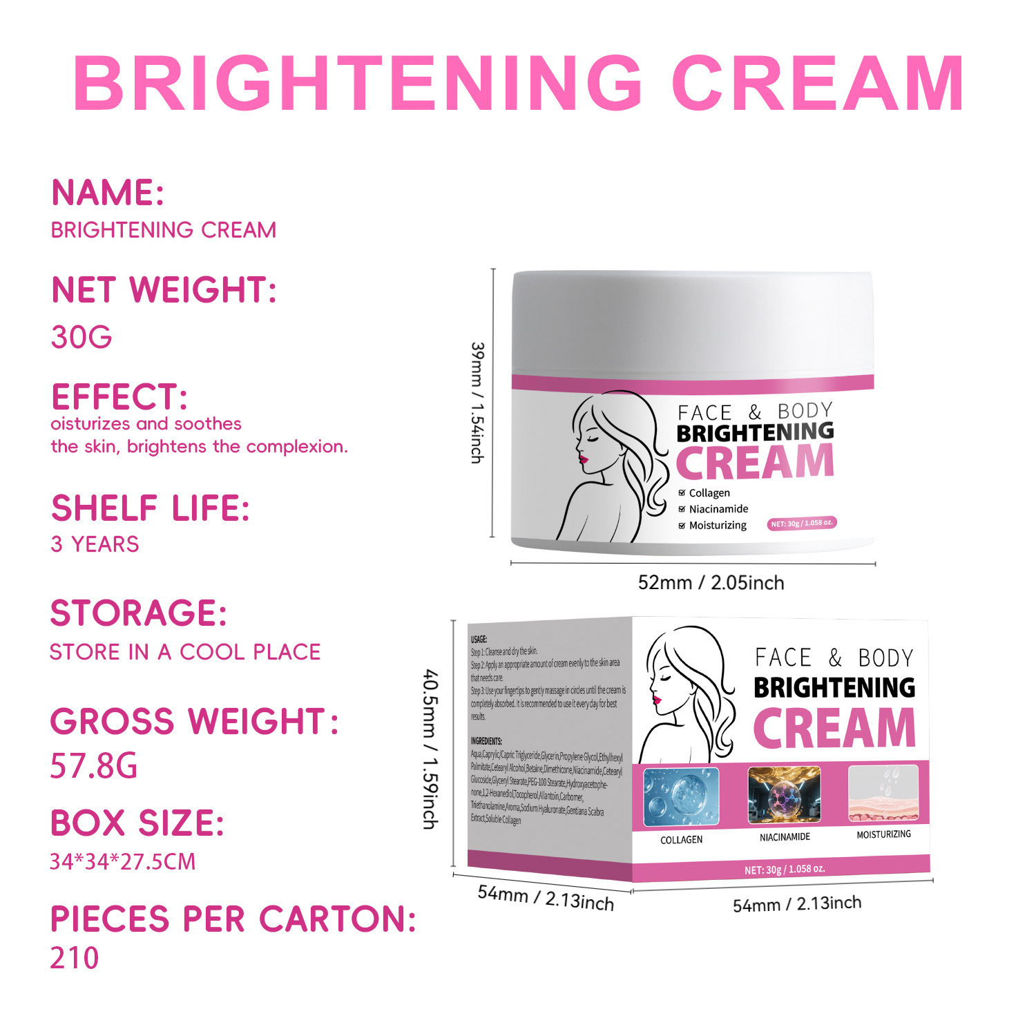 Brightening Cream Skin Brightening Dark Spot Fading For Dull Uneven Skin Daily Face Moisturizer 30g