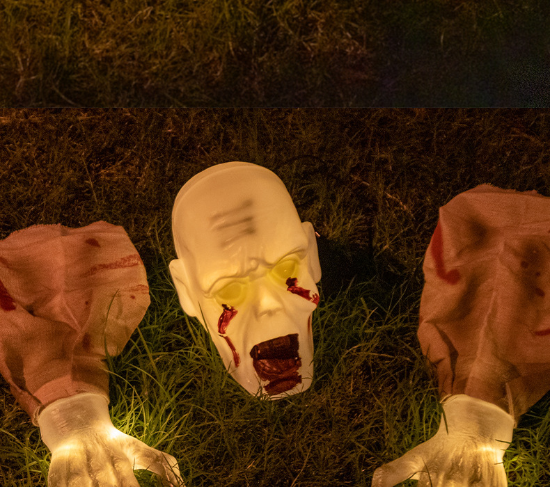 Warm Light Skull Decor Prop Set With Glowing Skull Ground Insert Halloween Horror Ornaments Crawling Ghost Head Gloves