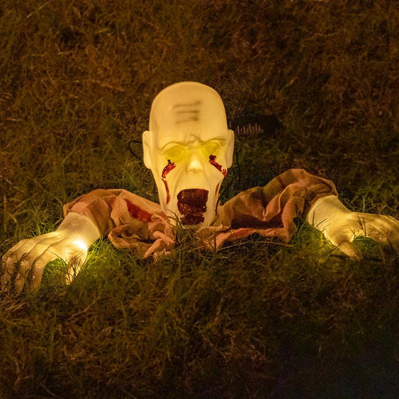 Warm Light Skull Decor Prop Set With Glowing Skull Ground Insert Halloween Horror Ornaments Crawling Ghost Head Gloves