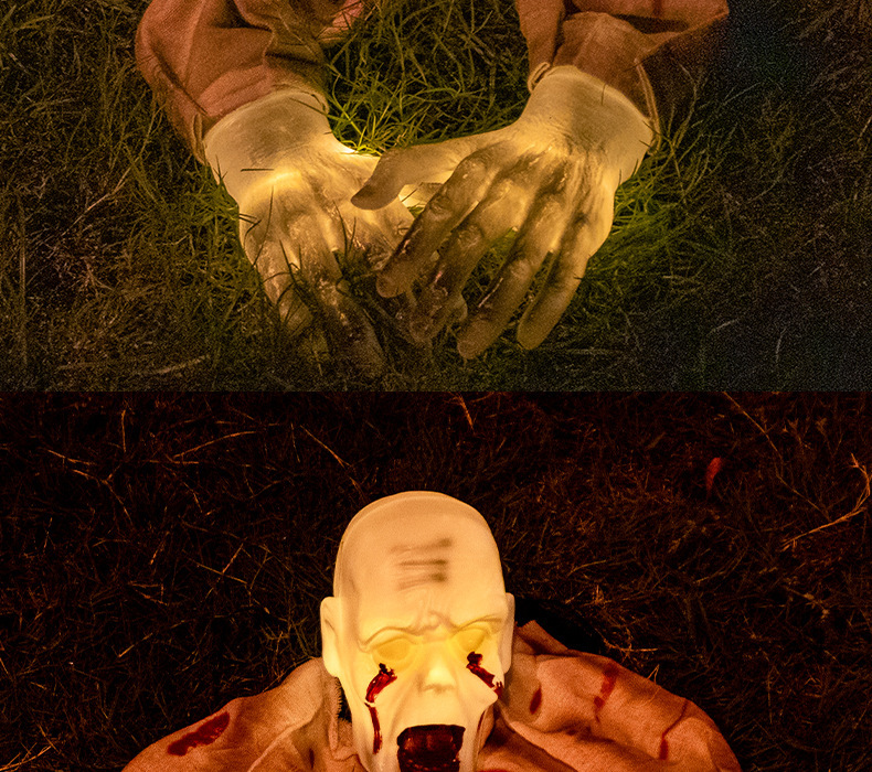 Warm Light Skull Decor Prop Set With Glowing Skull Ground Insert Halloween Horror Ornaments Crawling Ghost Head Gloves